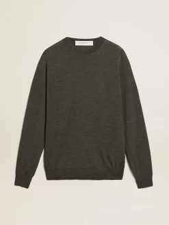 Cheap Golden Goose Pulôver masculino de gola redonda de lã cinza mescla escura Cor: cinza mescla escura