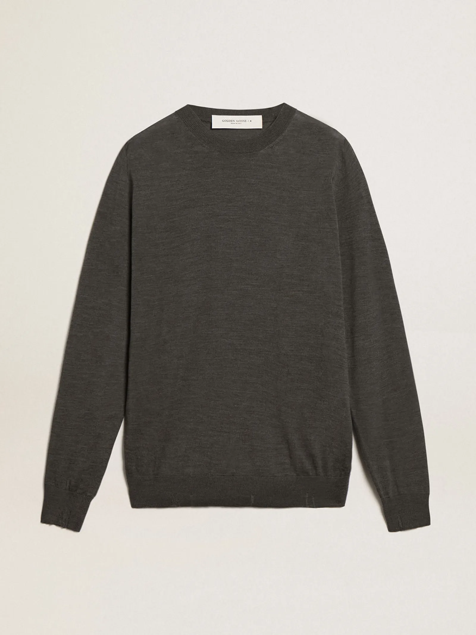 Cheap Golden Goose Pulôver masculino de gola redonda de lã cinza mescla escura Cor: cinza mescla escura