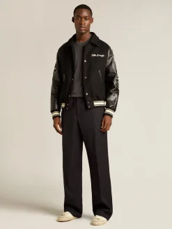 Cheap Golden Goose Pulôver masculino de gola redonda de lã cinza mescla escura Cor: cinza mescla escura