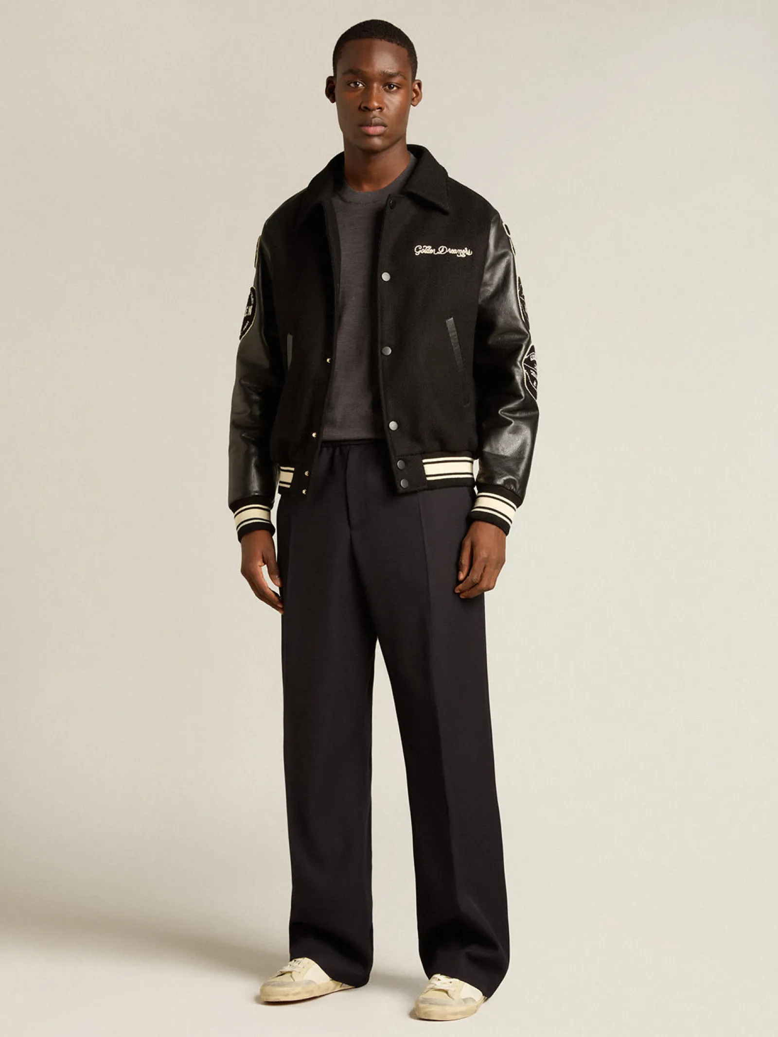 Cheap Golden Goose Pulôver masculino de gola redonda de lã cinza mescla escura Cor: cinza mescla escura