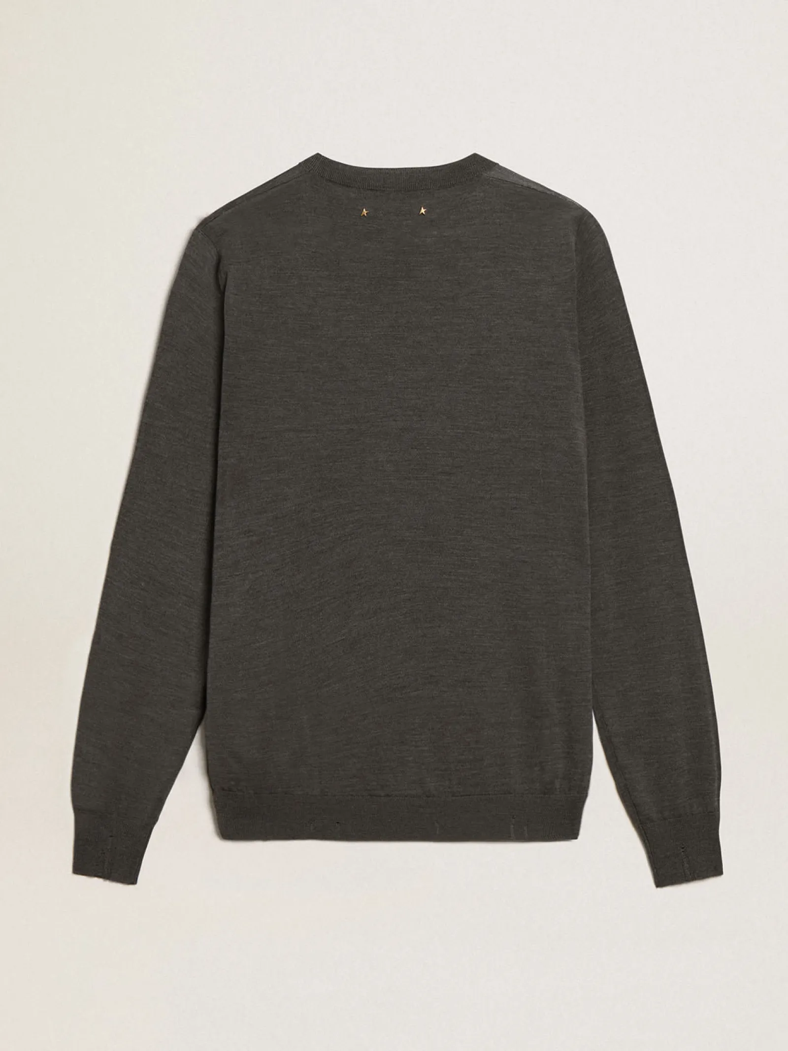 Cheap Golden Goose Pulôver masculino de gola redonda de lã cinza mescla escura Cor: cinza mescla escura