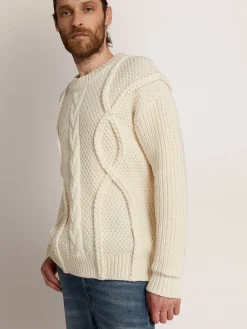 Cheap Golden Goose Pulôver masculino de gola redonda de lã com padrão entrelaçado Cor: branco natural