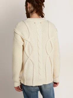 Cheap Golden Goose Pulôver masculino de gola redonda de lã com padrão entrelaçado Cor: branco natural