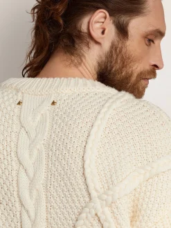 Cheap Golden Goose Pulôver masculino de gola redonda de lã com padrão entrelaçado Cor: branco natural