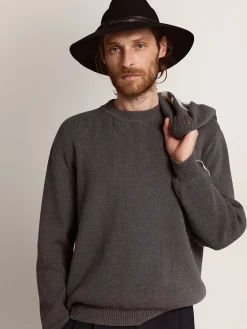 Store Golden Goose Pulôver masculino de gola redonda de algodão cinza escuro com logo Cor: cinza mescla escuro
