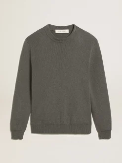 Store Golden Goose Pulôver masculino de gola redonda de algodão cinza escuro com logo Cor: cinza mescla escuro