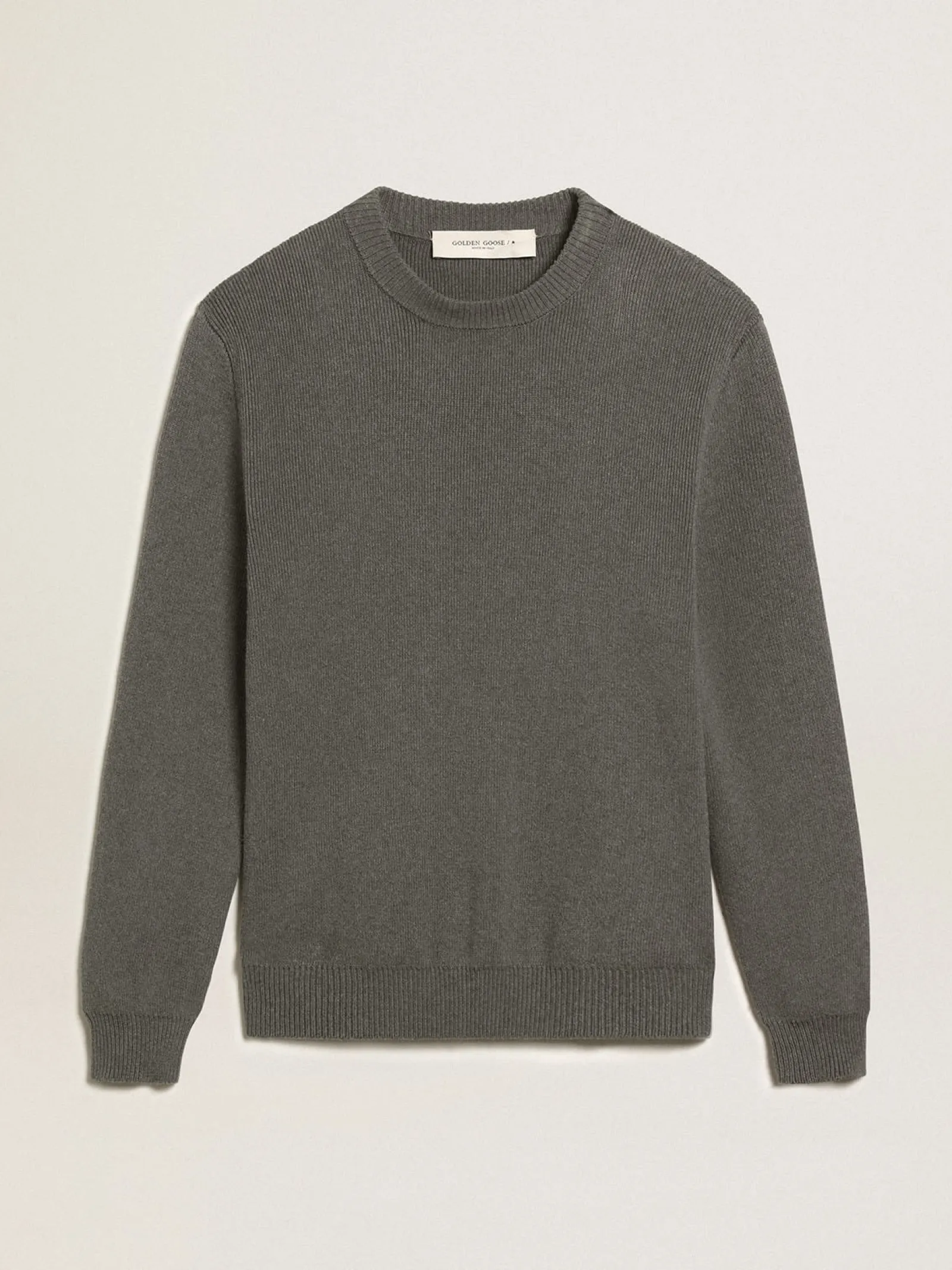 Store Golden Goose Pulôver masculino de gola redonda de algodão cinza escuro com logo Cor: cinza mescla escuro