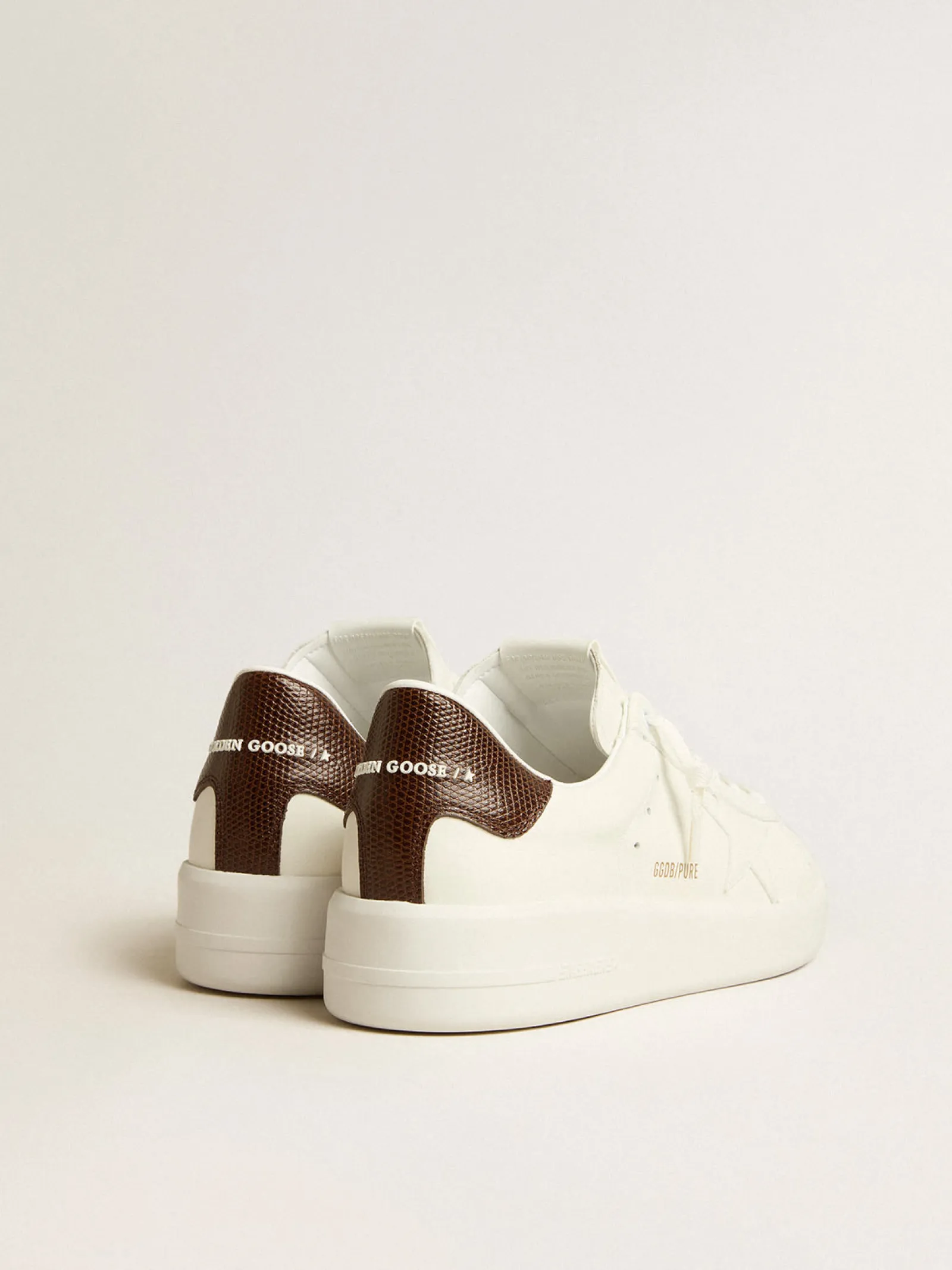 Flash Sale Golden Goose Purestar com estrela branca e talão com estampa de lagarto bordô Cor: branco óptico