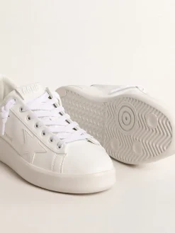Outlet Golden Goose Purestar de base vegetal com talão de couro metálico bronze Cabedal de base vegetal branco