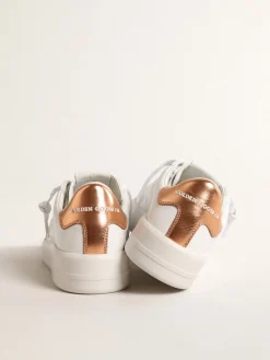 Outlet Golden Goose Purestar de base vegetal com talão de couro metálico bronze Cabedal de base vegetal branco
