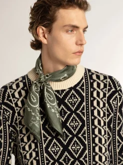 Sale Golden Goose Round-neck sweater with geometric pattern parchment and blue