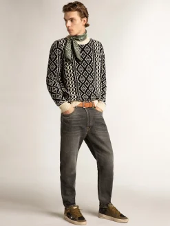 Sale Golden Goose Round-neck sweater with geometric pattern parchment and blue