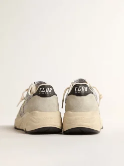 Cheap Golden Goose Running Sole com cristais Swarovski e suede com estrela marfim Cabedal com microcristais Swarovski prateados