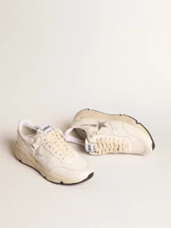 Best Golden Goose Running Sole de napa com estrela prateada e talão de couro dourado Cabedal de napa branca