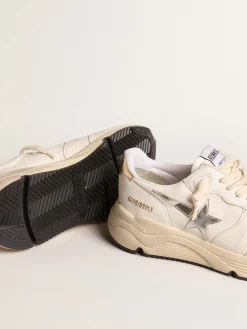 Best Golden Goose Running Sole de napa com estrela prateada e talão de couro dourado Cabedal de napa branca