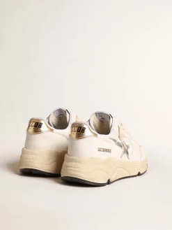 Best Golden Goose Running Sole de napa com estrela prateada e talão de couro dourado Cabedal de napa branca