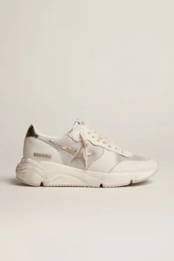 Flash Sale Golden Goose Running Sole de napa e tela com estrela e talão de couro platinado Cabedal de napa branca e tela prateada clara