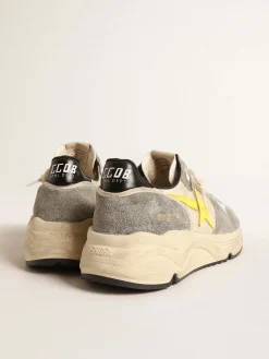 Online Golden Goose Running Sole de náilon bege e suede cinza com estrela amarela Cabedal de náilon délavé bege