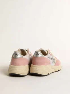 Best Golden Goose Running Sole de tela cinza e suede com estrela de glitter prateado Cabedal de tela cinza e suede rosa antigo