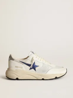 Cheap Golden Goose Running Sole de tela e napa brancas com estrela azul Cabedal de tela e napa brancas