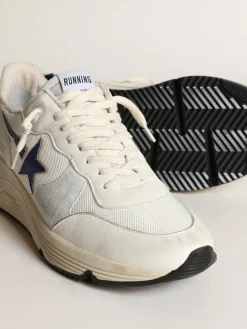 Cheap Golden Goose Running Sole de tela e napa brancas com estrela azul Cabedal de tela e napa brancas
