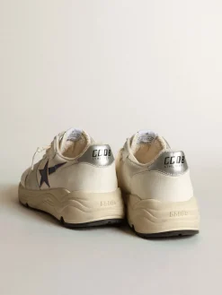 Cheap Golden Goose Running Sole de tela e napa brancas com estrela azul Cabedal de tela e napa brancas