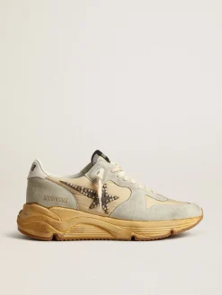 Sale Golden Goose Running Sole Feminino cor gelo com estrela de suede com tachas Cabedal de náilon cor creme