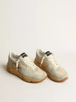 Sale Golden Goose Running Sole Feminino cor gelo com estrela de suede com tachas Cabedal de náilon cor creme