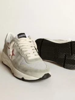 Outlet Golden Goose Running Sole feminino de couro prateado com inserções cinza gelo Cabedal de couro metálico prateado