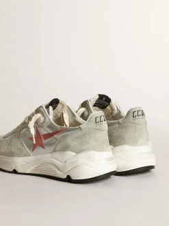 Outlet Golden Goose Running Sole feminino de couro prateado com inserções cinza gelo Cabedal de couro metálico prateado