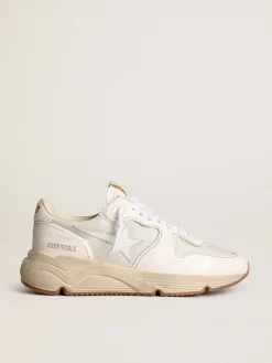 Sale Golden Goose Running Sole feminino em tela e napa branca Cabedal de tela branco óptico com inserções de napa tom sobre tom