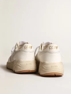 Sale Golden Goose Running Sole feminino em tela e napa branca Cabedal de tela branco óptico com inserções de napa tom sobre tom