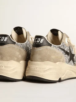 Discount Golden Goose Running Sole feminino em glitter prateado e suede havana-rosado Cabedal de glitter prateado com inserções de suede havana-rosado