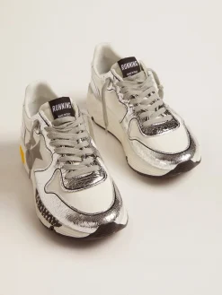 New Golden Goose Running Sole feminino prateado e branco Cabedal: 42% couro de cabra, 40% algodão, 13% náilon, 3% couro bovino, 2% elastano