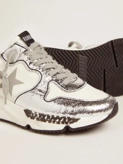 New Golden Goose Running Sole feminino prateado e branco Cabedal: 42% couro de cabra, 40% algodão, 13% náilon, 3% couro bovino, 2% elastano