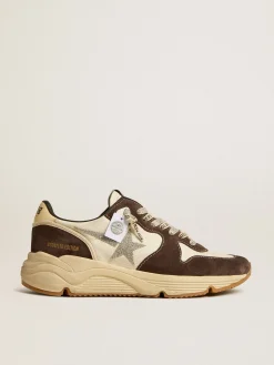 Hot Golden Goose Running Sole LTD de napa e suede marrom com estrela de cristais Swarovski Cabedal de napa branca com inserções de suede marrom