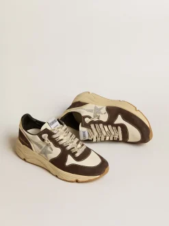Hot Golden Goose Running Sole LTD de napa e suede marrom com estrela de cristais Swarovski Cabedal de napa branca com inserções de suede marrom
