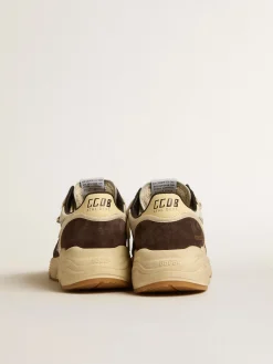 Hot Golden Goose Running Sole LTD de napa e suede marrom com estrela de cristais Swarovski Cabedal de napa branca com inserções de suede marrom