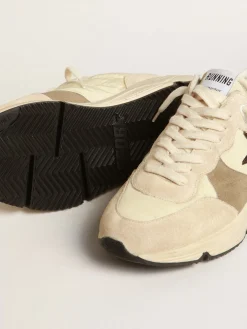 Flash Sale Golden Goose Running Sole LTD de náilon e suede creme com estrela de glitter Cabedal de náilon e suede na cor creme