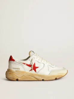 Flash Sale Golden Goose Running Sole masculino com estrela e talão de couro com estampa vermelha Cabedal de napa branca