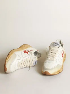 Flash Sale Golden Goose Running Sole masculino com estrela e talão de couro com estampa vermelha Cabedal de napa branca
