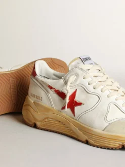Flash Sale Golden Goose Running Sole masculino com estrela e talão de couro com estampa vermelha Cabedal de napa branca