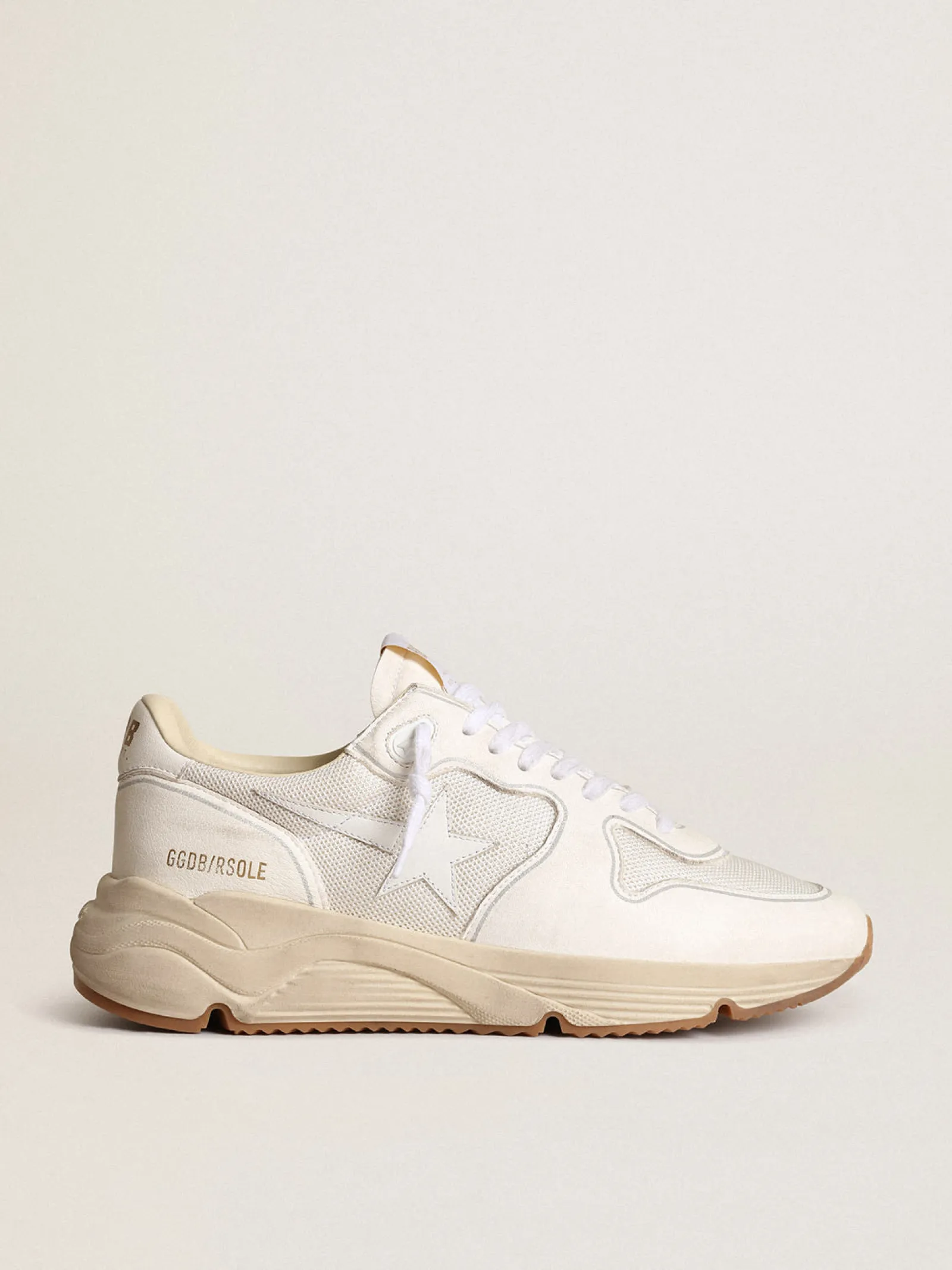 Flash Sale Golden Goose Running Sole masculino de tela e napa brancas Cabedal de tela branco óptico com inserções de napa tom sobre tom