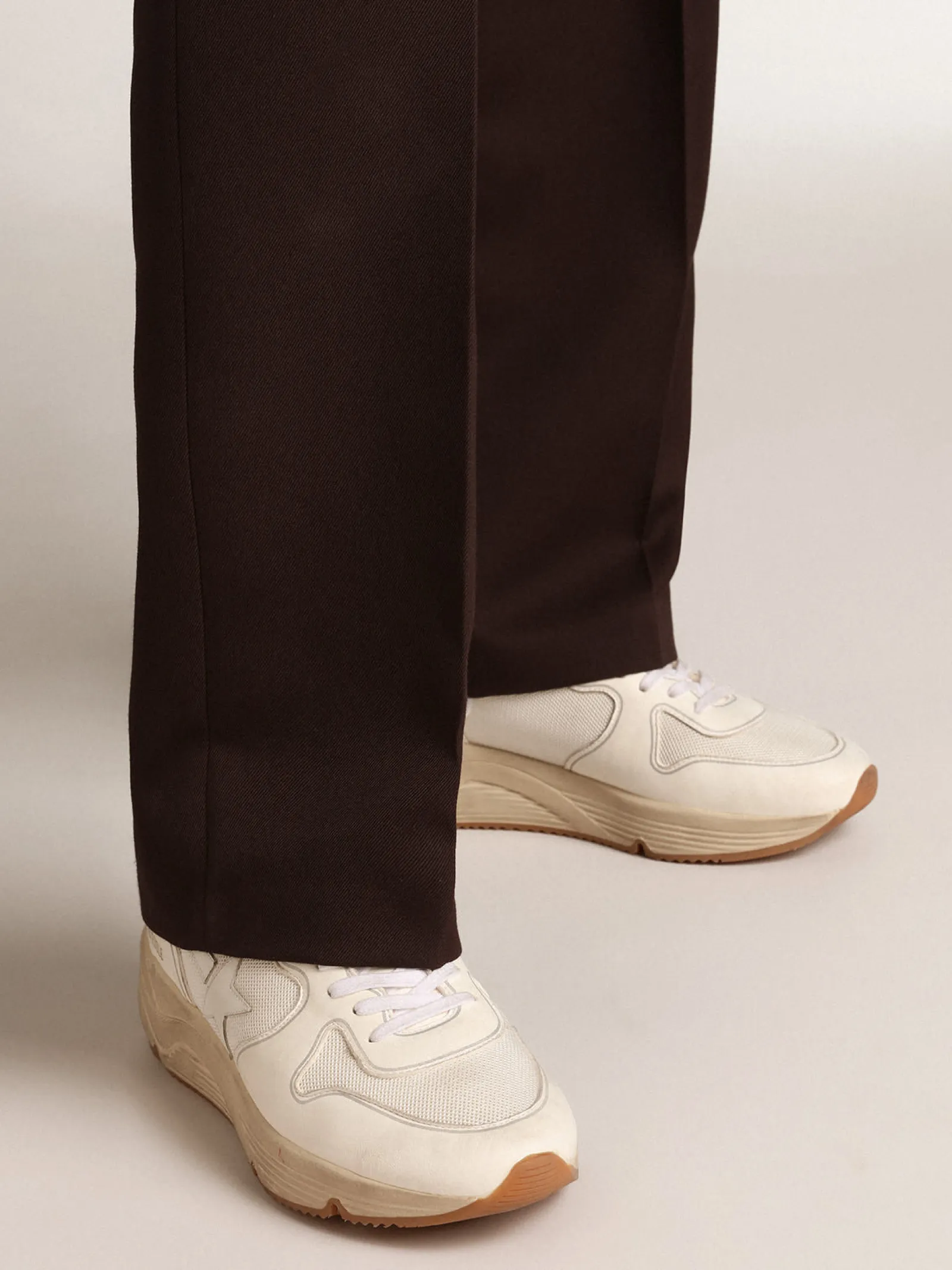 Flash Sale Golden Goose Running Sole masculino de tela e napa brancas Cabedal de tela branco óptico com inserções de napa tom sobre tom
