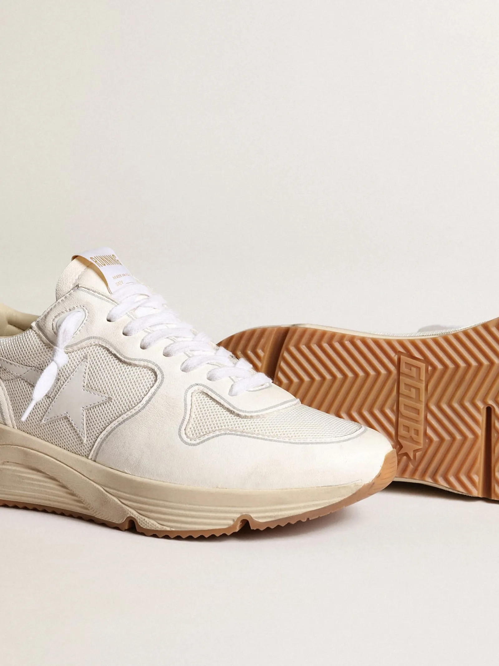 Flash Sale Golden Goose Running Sole masculino de tela e napa brancas Cabedal de tela branco óptico com inserções de napa tom sobre tom