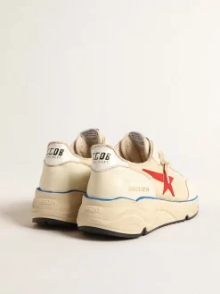 Sale Golden Goose Running Sole Masculino LTD de náilon bege com estrela de couro vermelho Cabedal de náilon bege
