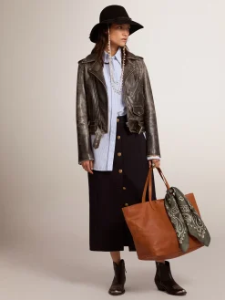 Store Golden Goose Saia lápis feminina de lã azul-escura com botões heráldicos dourados Cor: azul-escuro