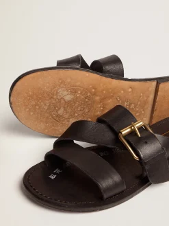 Fashion Golden Goose Sandália rasteira Feminina de couro resinado preto Cabedal em couro resinado preto