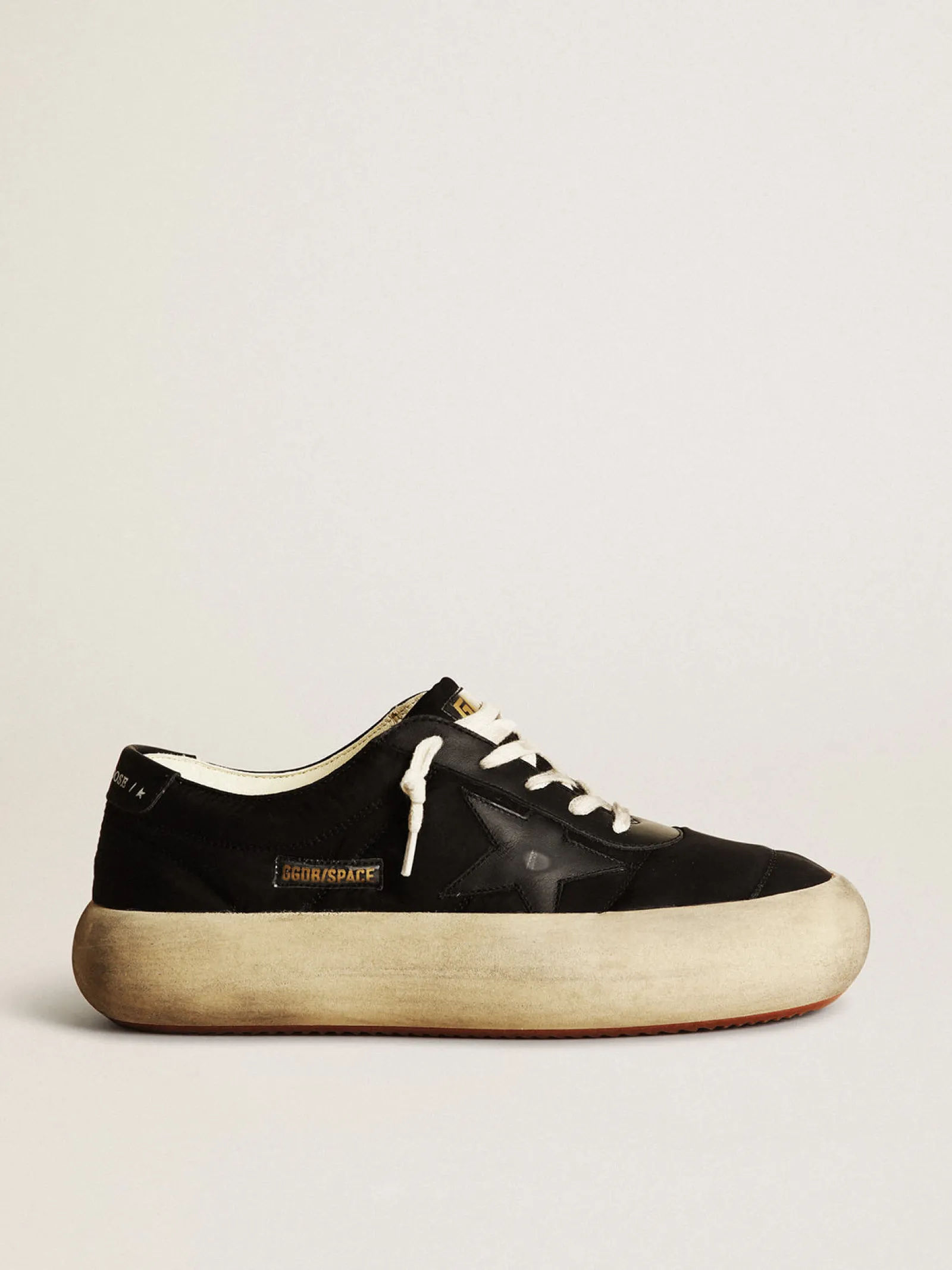 Online Golden Goose Sapato Space-Star de náilon preto com estrela e talão de couro preto Cabedal de náilon preto
