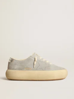 New Golden Goose Sapato Space-Star Feminino de suede gelo com forro de shearling Cabedal de suede cinza gelo